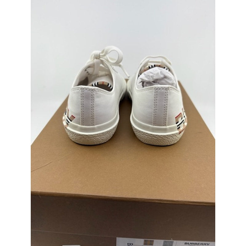 Burberry Icon Stripe Logo Print Cotton Gabardine Sneakers White Kids 12.5