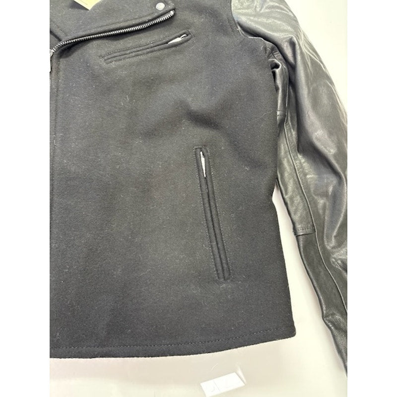 Lucky Brand Moto Jacket Leather Wool Quilted Lined Zip-Up Black Mens Size L