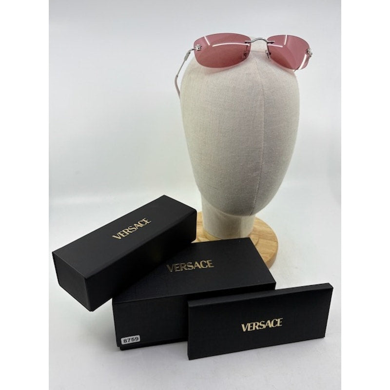 Versace Rimless Sunglasses Pink Lens Silver Frame Luxury Eyewear Womens OS