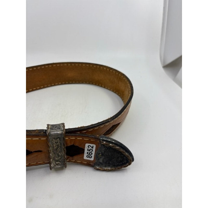 Vintage Western Leather Belt Tooled Buckle Cowboy Rodeo Unisex Brown Size 40