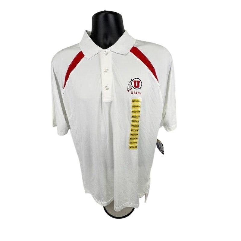Champion NCAA Utah Utes Performance Polo Shirt Short Sleeve White Red Mens M
