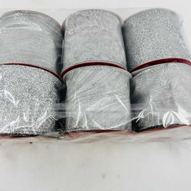 NEW Set Of 6 Silver Metallic Mesh Christmas Ribbon For Wreaths Christmas Tree