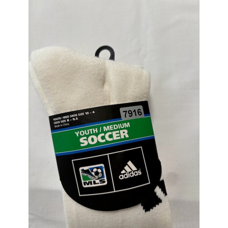 Adidas MLS Soccer Socks Over The Calf White/Black Youth LG Shoe Size 13-4