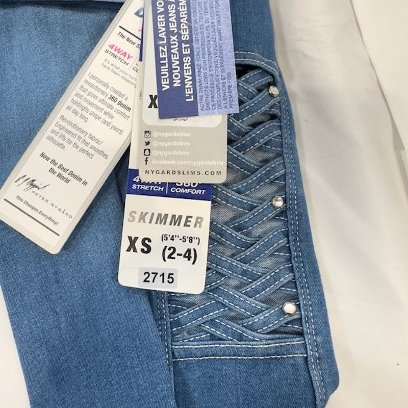 Nygard Luxe Denim Slims Lattice Skimmer Shorts Light Indigo Denim Womens Size XS