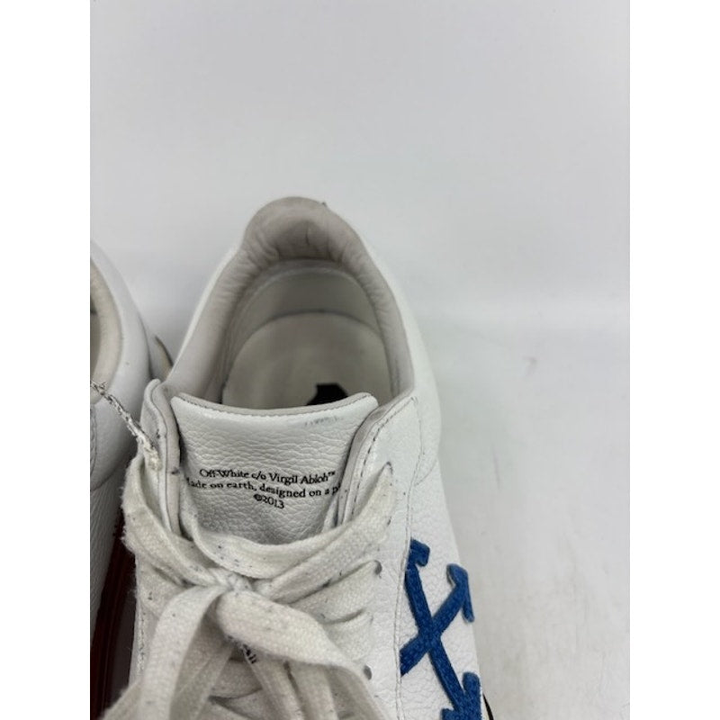 Off-White Vulcanized Low Top Sneaker Lace-Up Leather Shoes White Blue Mens Sz 44