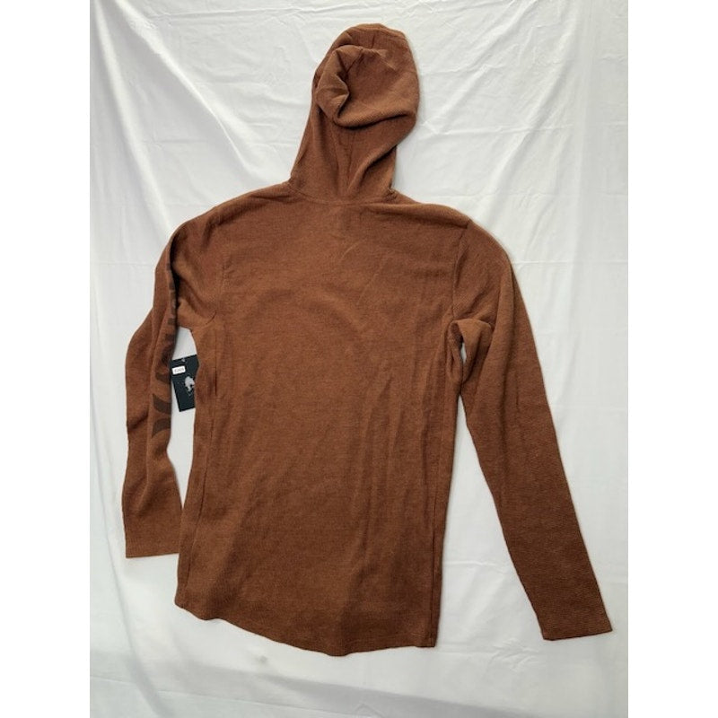 Hurley Astoria Thermal-Knit Logo Graphic Hooded Henley Shirt Brown Mens M
