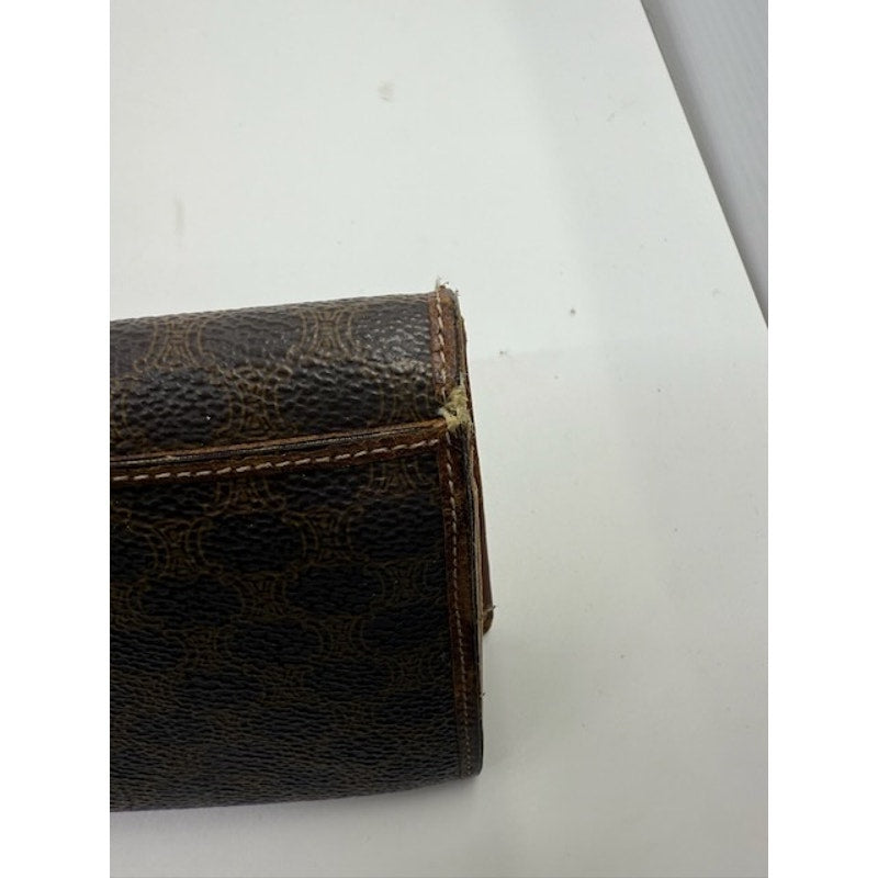 Celine Vintage Printed Long Wallet Leather Snap Closure Dark Brown Womens