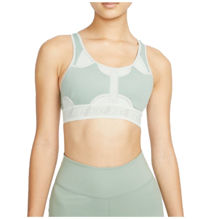 Nike Dri-FIT Swoosh UltraBreathe Sports Bra Scoop Neck Green Gray Womens Size M