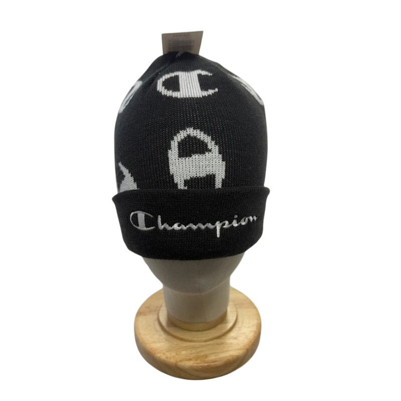 Champion Script Beanie Big C Logo OSFM Acrylic Knit Cap Black White OSFM