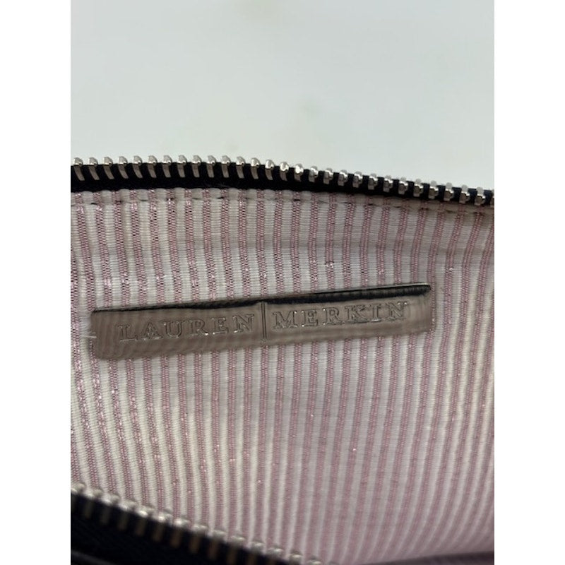 Lauren Merkin Leather Clutch Wristlet Gold Bar Detail Zip Handbag Black