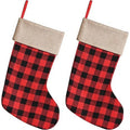 LYLYFAN 2-Piece Christmas Stockings Burlap Trim Decoration Holiday Plaid Red