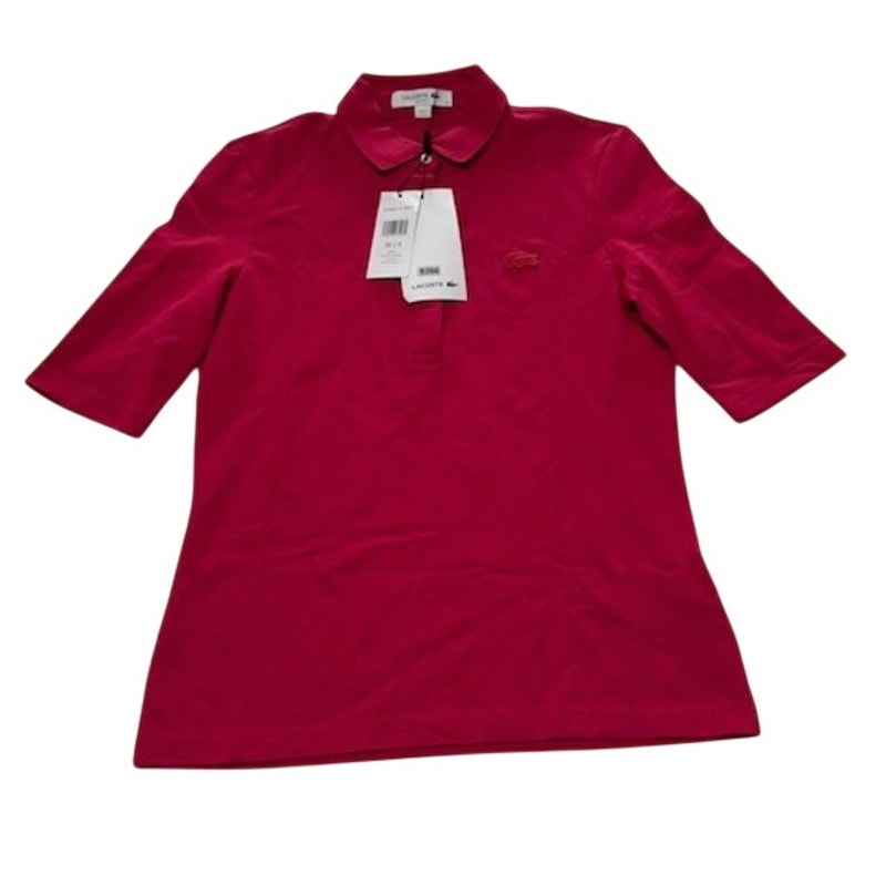 Lacoste Slim Fit Polo Shirt Short Sleeve Collared Stretch Womens Red Sz 36/4