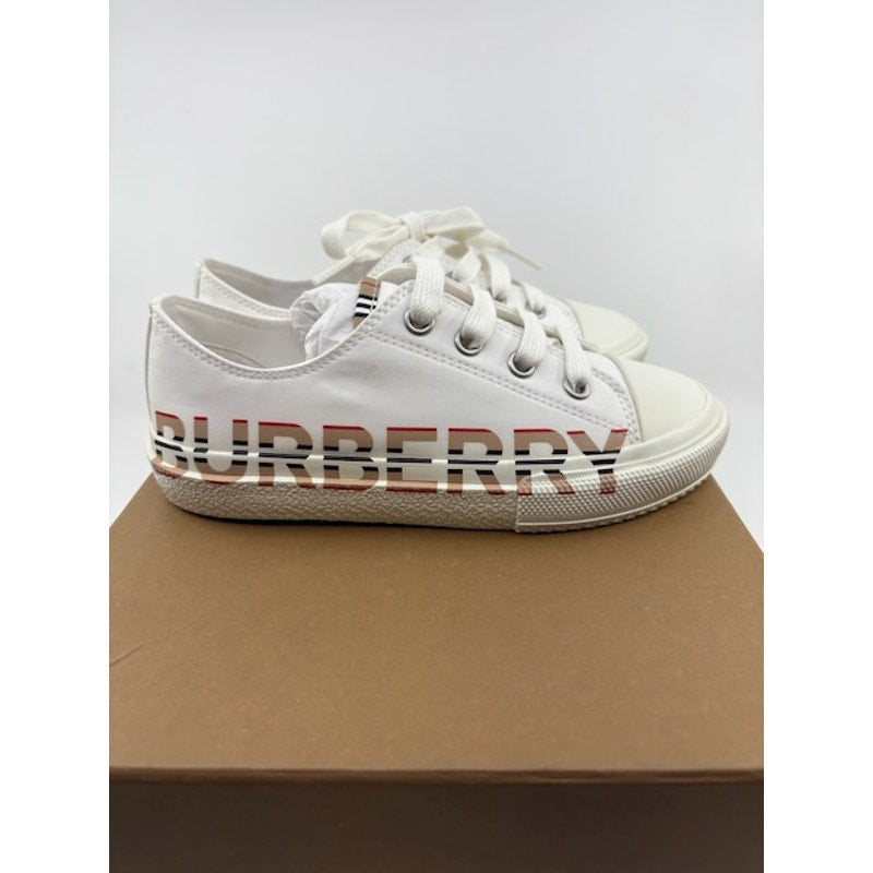 Burberry Icon Stripe Logo Print Cotton Gabardine Sneakers White Kids 12.5