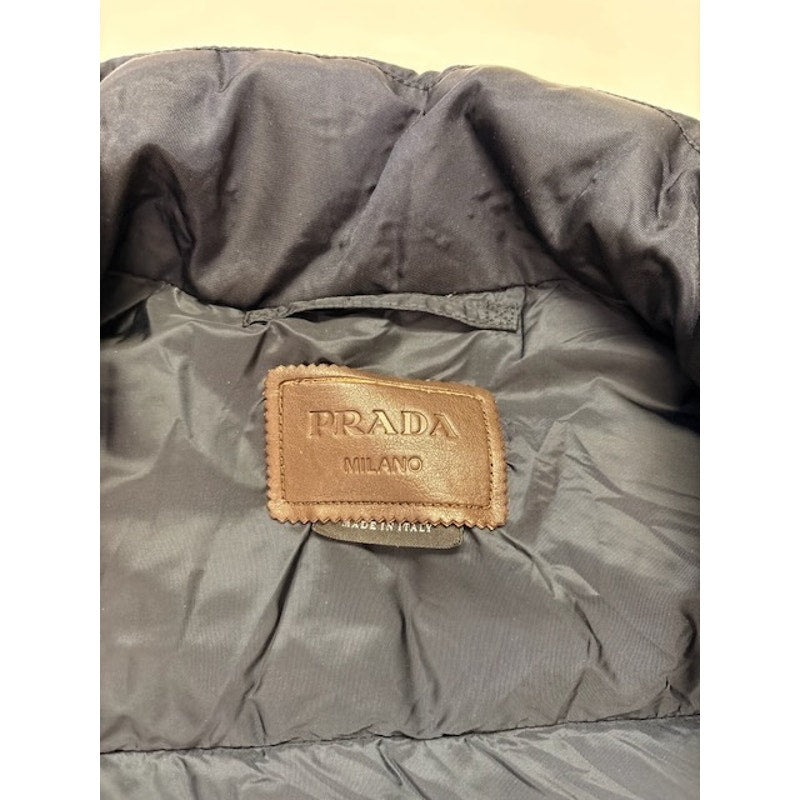 Prada Piumino Down Puffer Vest Zip-Up Gabardine Nylon Blue/Gold Mens Size 56
