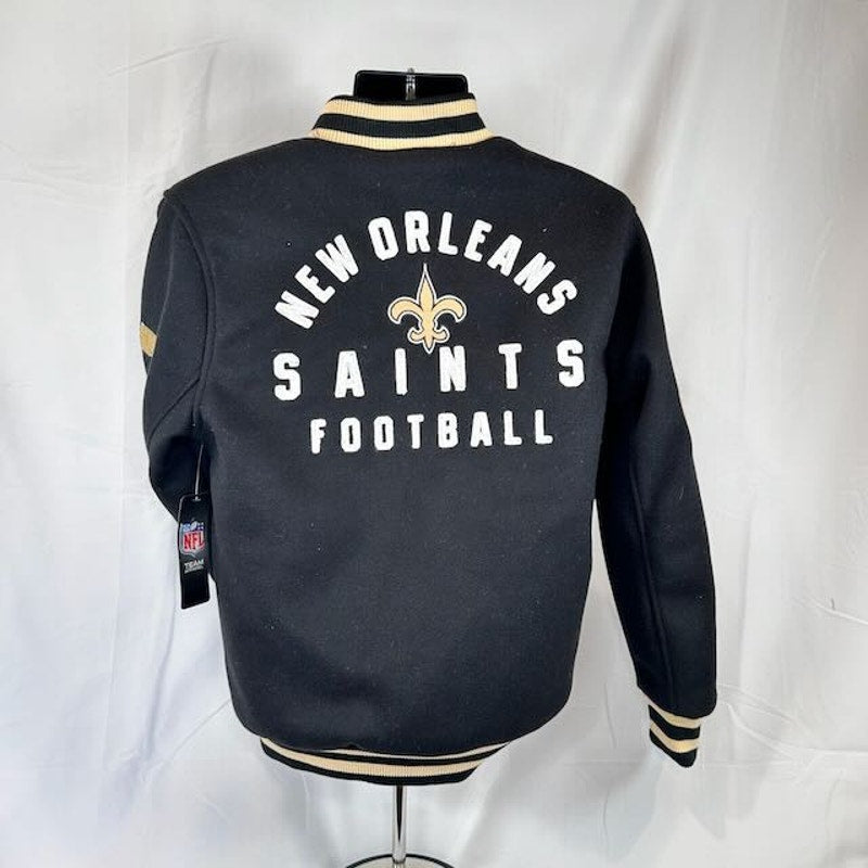 NFL New Orleans Saints Ultra Game Full-Snap Bomber Jacket Black Mens Size S