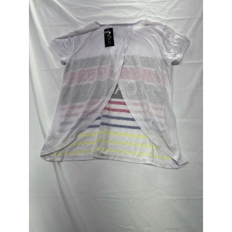 Energie Tee Top Surplice-Back Striped Graphic Front White Womens Size M