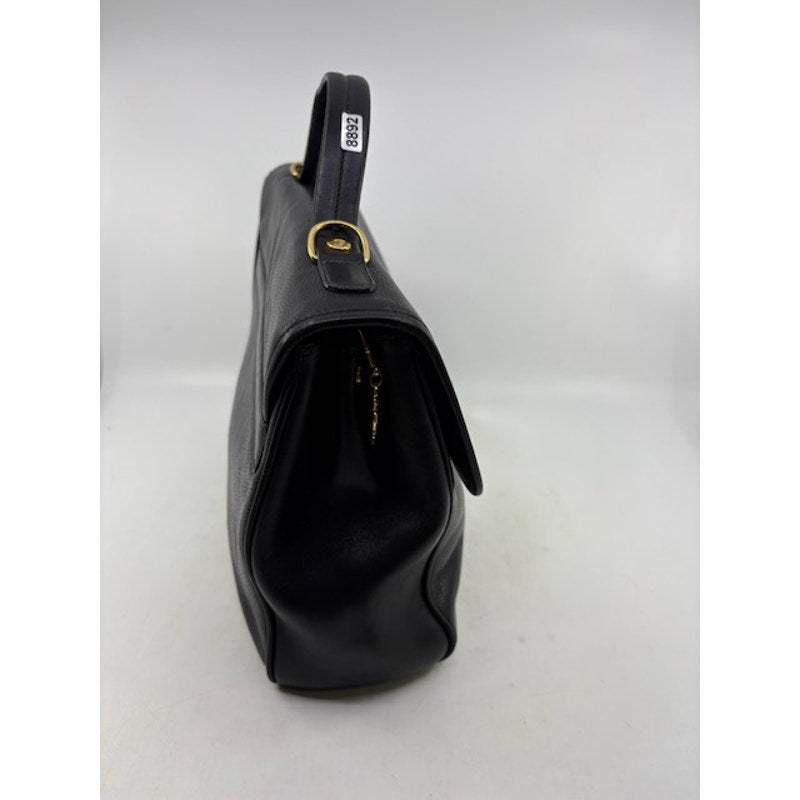Gucci Vintage Leather Top Handle Satchel Turn Lock Handbag Classic Italy Black
