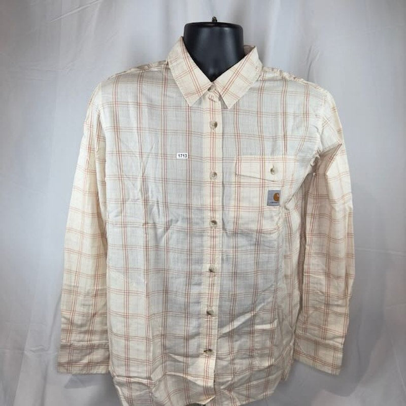 Carhartt Loose Fit Lightweight Button Down Shirt Plaid Natural Womens Size M