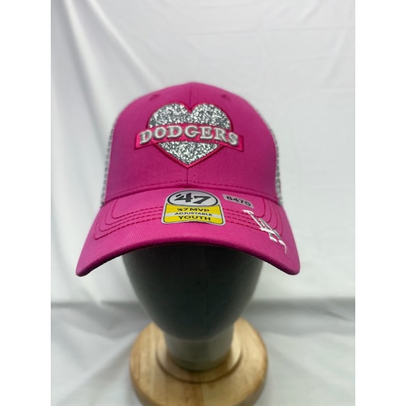 47 Brand Los Angeles Dodgers Trucker Hat Glitter Heart Pink Gray Youth