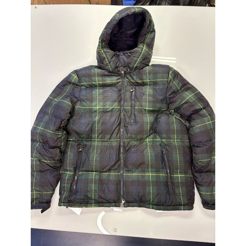 POLO Ralph Lauren Plaid Down Filled Hooded Puffer Jacket Green/Multi Mens XL