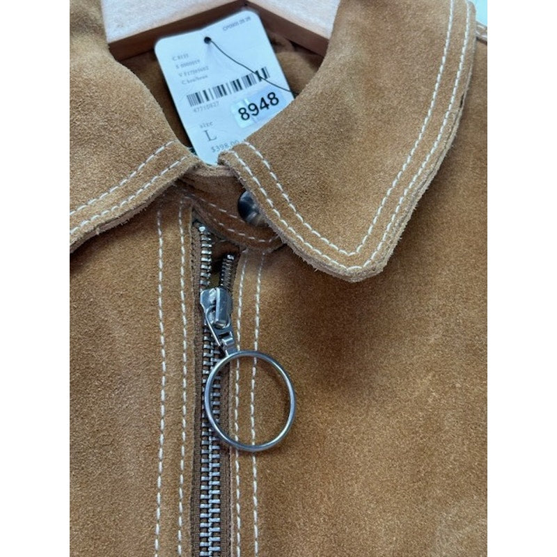 Free People Suede Leather Moto Jacket Front Zipper Pockets Brown Womens Size L