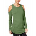 Hippie Rose Ruched Cold-Shoulder Sweater Crewneck Moss Juniors' Size XS