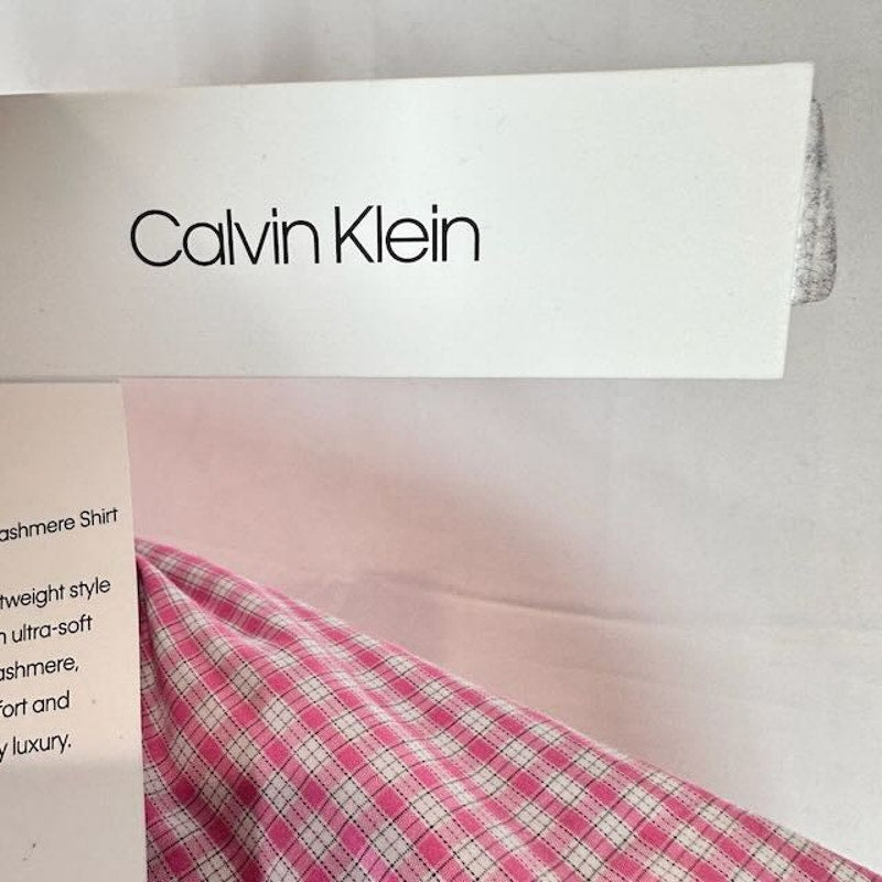 Calvin Klein Gingham Button-Up Shirt Cotton-Cashmere Pink Marshmallow Mens M
