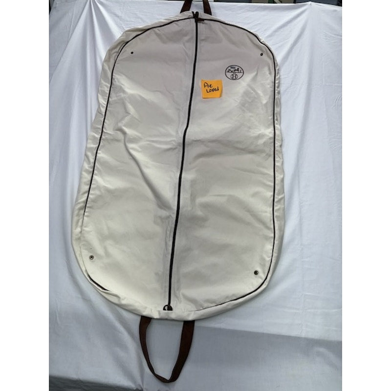 Hermès Garment Bag Suit Carrier Travel Dust Cover Canvas Leather Trim Beige