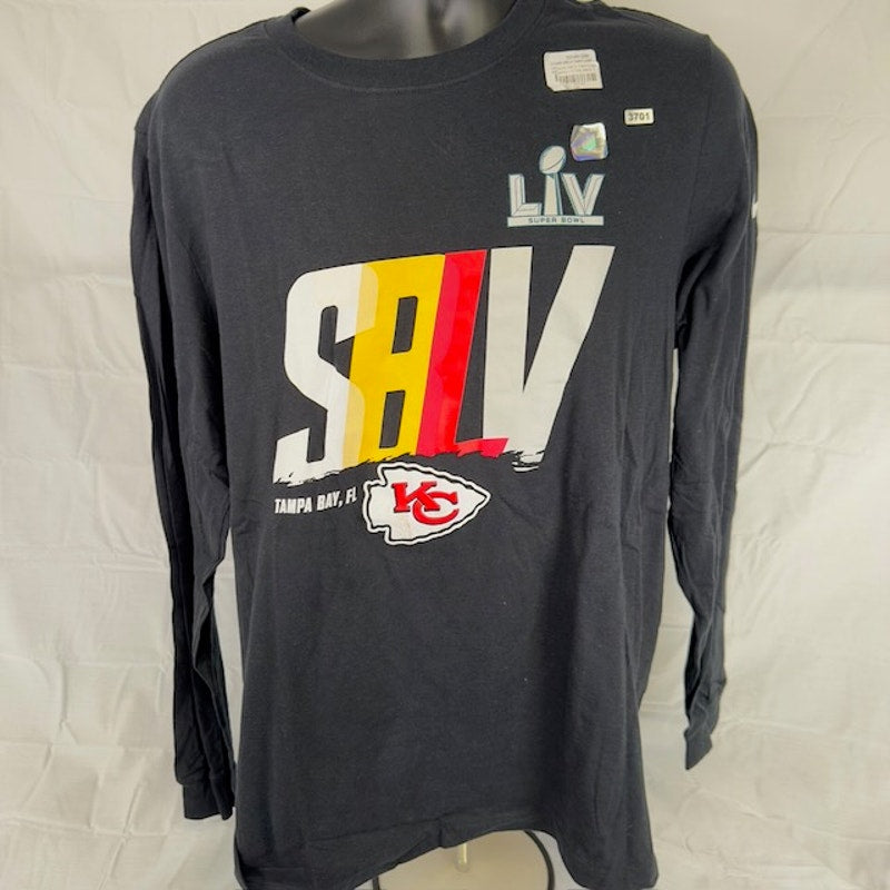 Nike Kansas City Chiefs Super Bowl LV Logo T-Shirt Long Sleeve Black Mens Size L