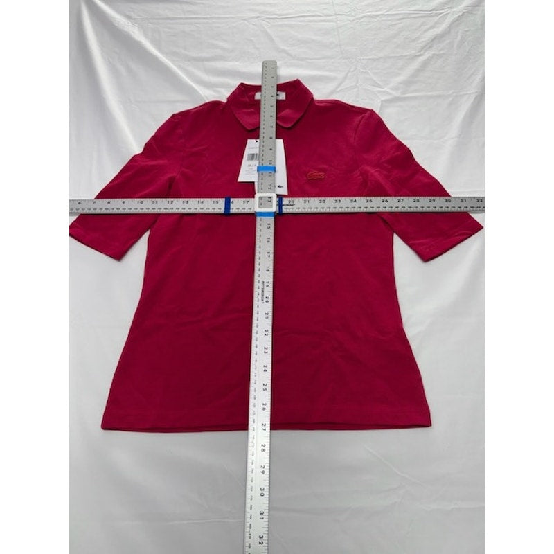 Lacoste Slim Fit Polo Shirt Short Sleeve Collared Stretch Womens Red Sz 36/4
