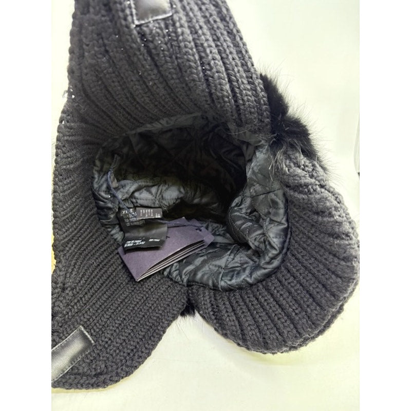 PRADA Fur Trapper Hat Ear Flap Winter Cap Authentic Black Unisex Size XL