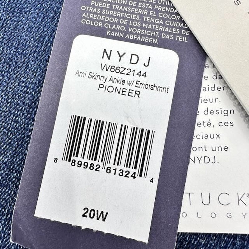 NYDJ Ami Skinny Ankle Jeans Embellished Beaded Denim Pioneer Wash Womens 20W