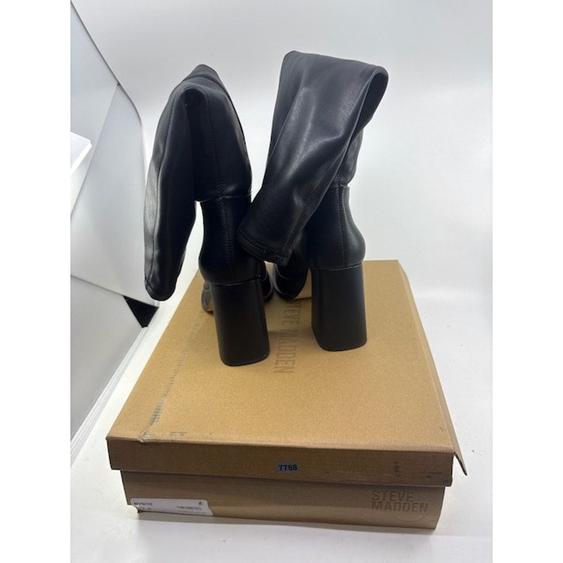 Steve Madden Myndie Knee-High Platform Boots Vegan Leather Black Womens Size 7.5