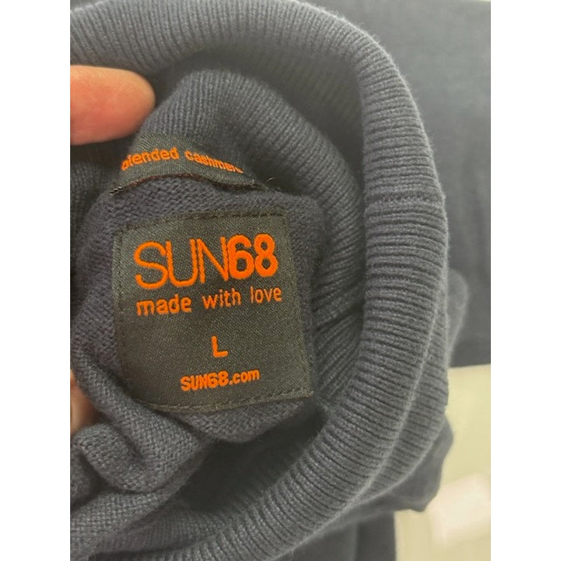SUN68 Maglia Turtleneck Sweater Blended Cashmere Pullover Navy Mens Size L