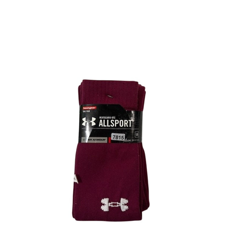 2 Pairs Under Armour HeatGear Team OTC AllSport Socks Maroon Adult Size L