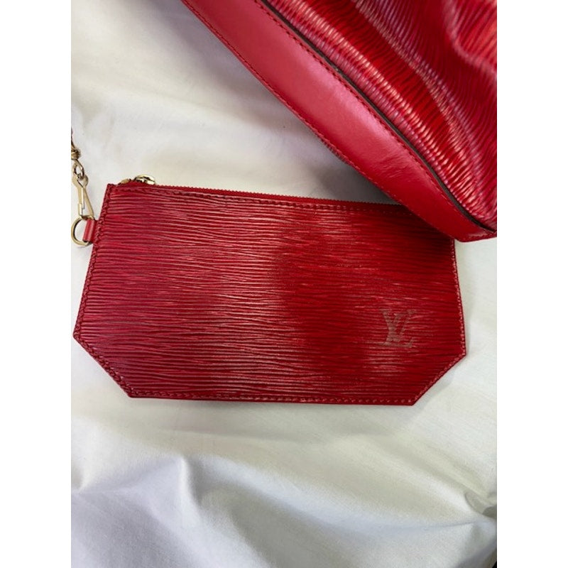 Authentic Louis Vuitton Sac d'Epaule Handbag Epi Leather Bucket Bag M80197 Red