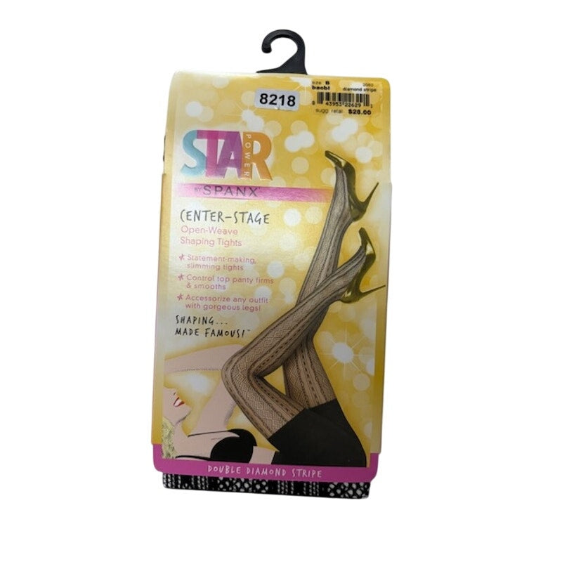 Star Power by SPANX Center Stage Shaping Tights Diamond Stripe Black Size B