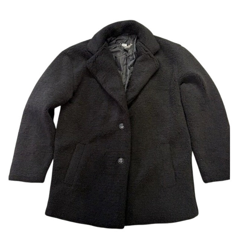 Collection B New York Classic Faux-Fur Coat Two Button Front Black Womens Size M