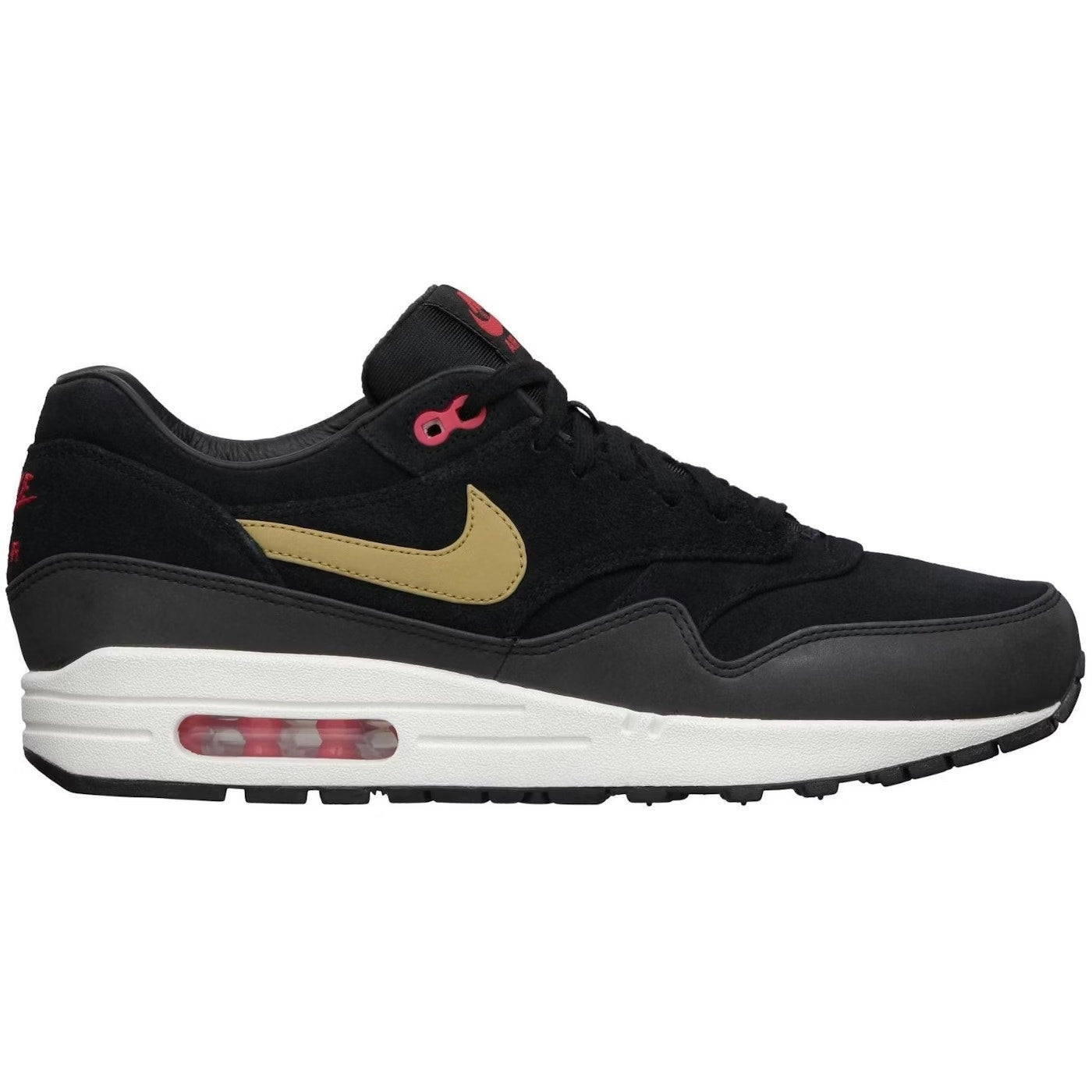 Nike Air Max 1 Sneaker Lace-Up Shoes 512033-076 Gold Hyper Red Mens Size 12