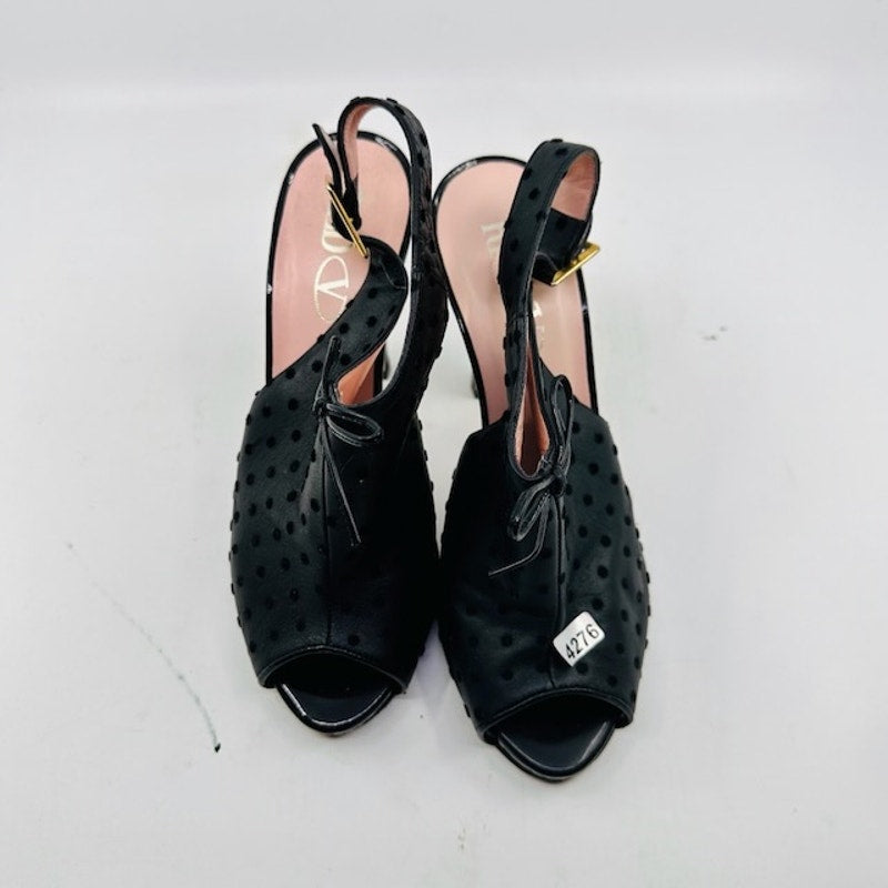 Red Valentino Slingback Heels Velvet Polka Dots Leather Black Womens Size 36