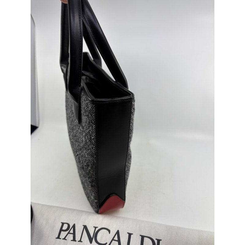 Pancaldi 1888 Tweed Leather Tote Bag Italy Top Handle Shoulder Strap Gray Black