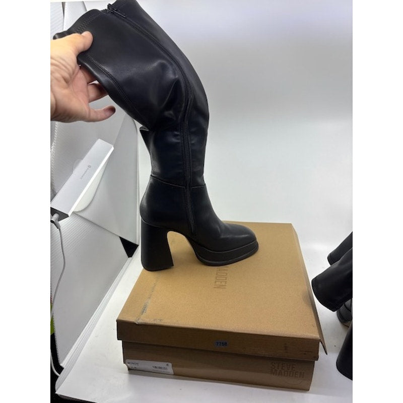 Steve Madden Myndie Knee-High Platform Boots Vegan Leather Black Womens Size 7.5