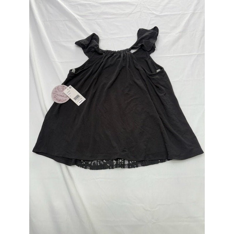 Gypsies & Moondust Floral Lace-Front Ruffle Top Sleeveless Black Womens M