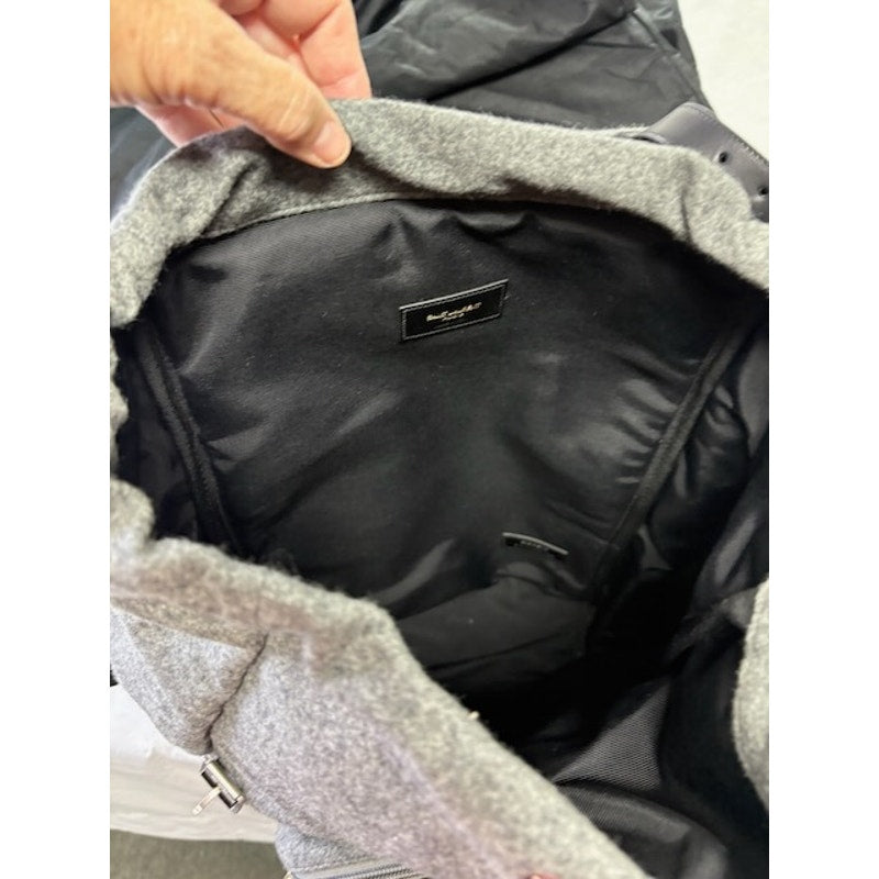 Saint Laurent Paris Leather Trim Wool Backpack Rucksack Drawstring Bag Grey