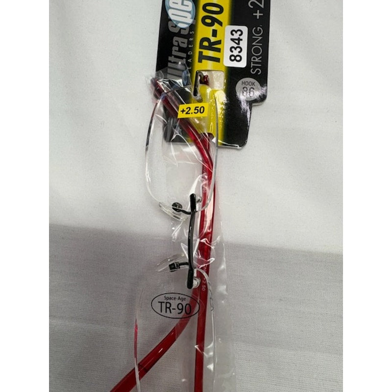 Ultra Spex Rimless TR-90 Reading Glasses +2.50 Strong Lightweight Red Frame