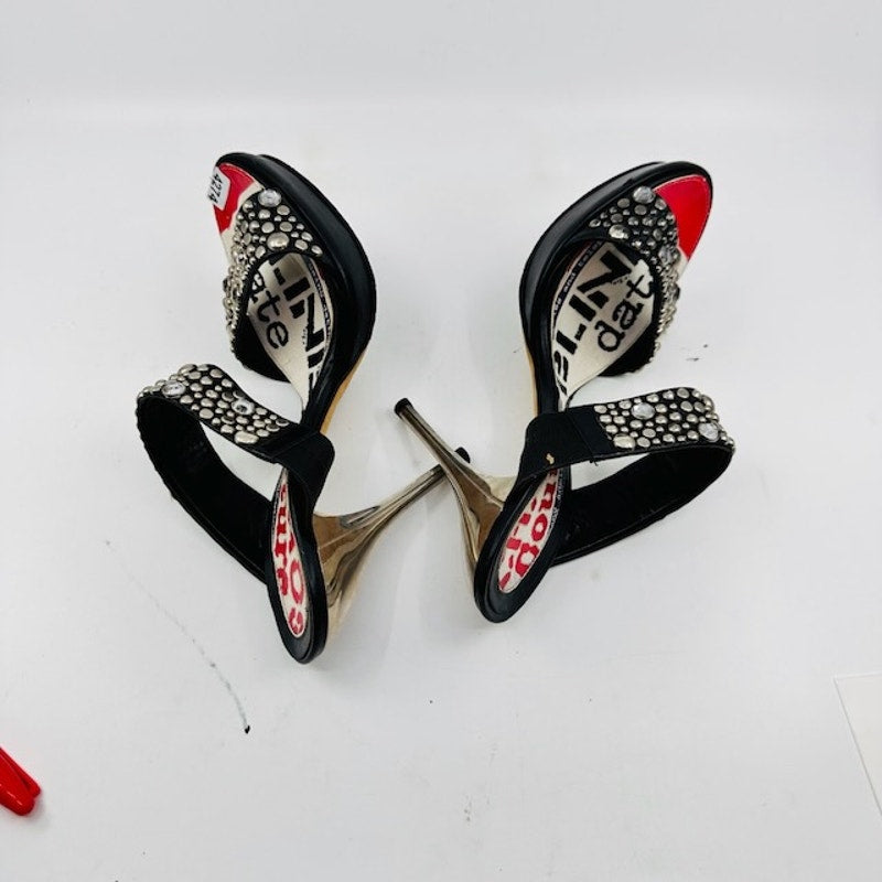 Versace Mules Heels Slip On Studded Double Strap Leather Multi Womens 37
