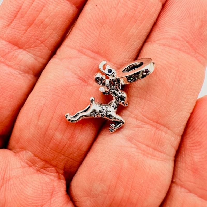 Christmas Reindeer Dangle Charm Pendant 925 Sterling Silver