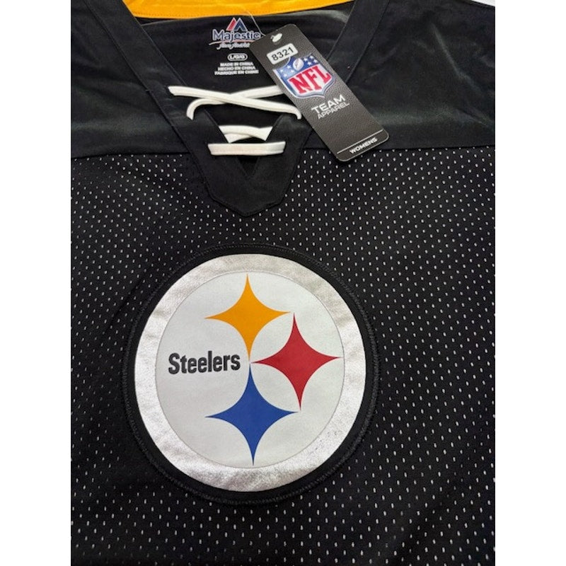 Majestic Pittsburgh Steelers  Lace Up Jersey Black NFL Womens Black Size L