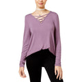 The Cozy Tee by Hippie Rose Long Sleeve Lace Up T-Shirt Lilac Womens Size M