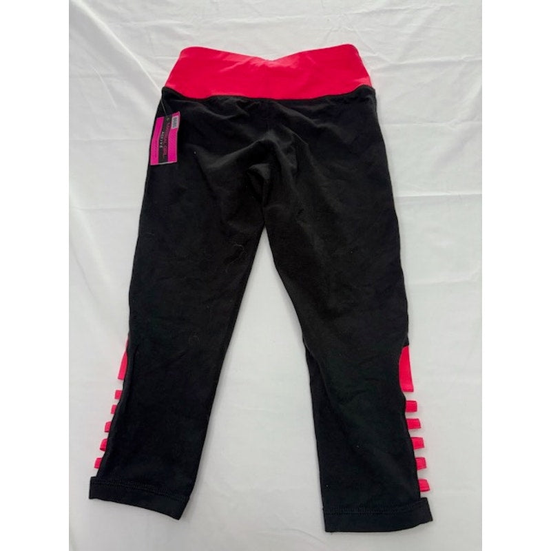 Material Girl Active Capri Leggings Strappy Hem Black Pink Womens Size XXS